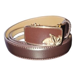 Brown Leather Belt with Gold Buckle
